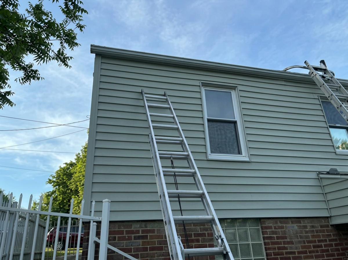 Newly installed seamless gutters on a modern home